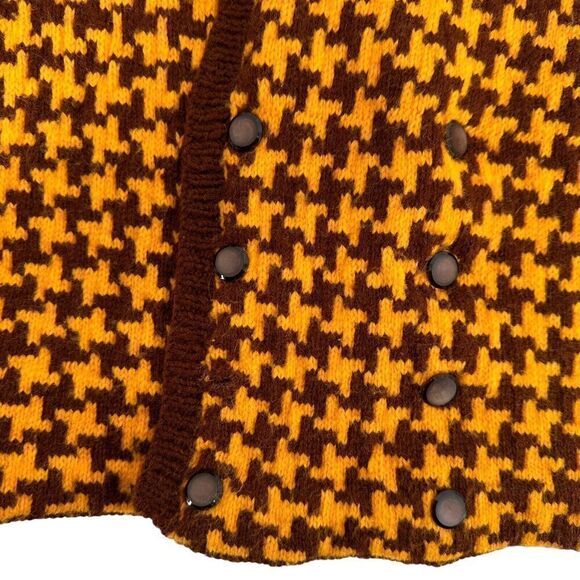 Handmade by Mother 70s Sweater Vest Houndstooth Yellow Brown Size S Disco Preppy - Picture 4 of 7